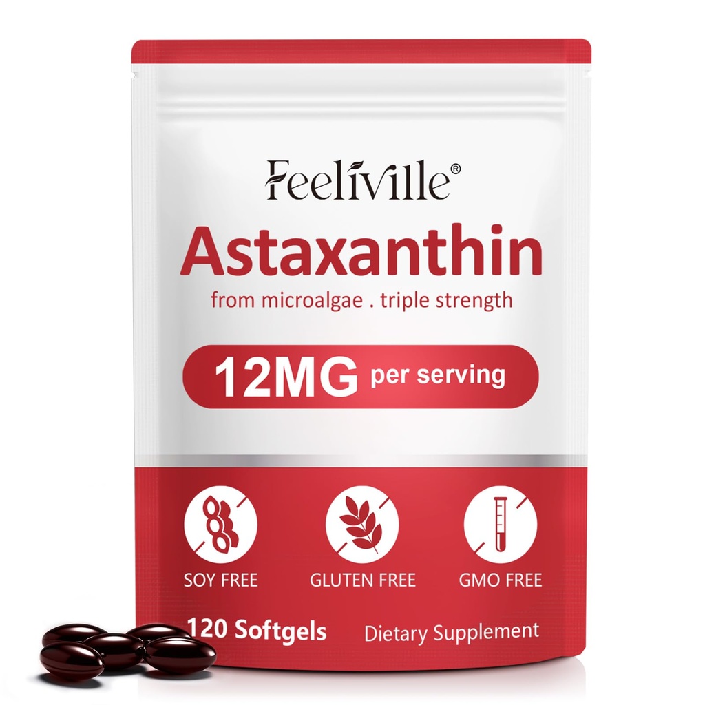 Astaxantin Doplnky, Astaxantín 12 mg, 120 Softgels Antioxidant Astaxantina Supplement for Eye, Skin, Joint & Immune Health, podporuje vnútorné circulation & Heart Health, non-GMO & No Gluten