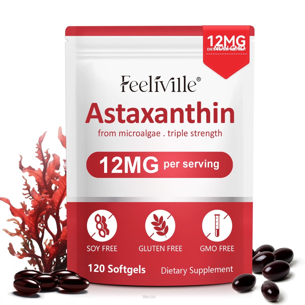 Astaxantín 12mg 120 Softgels, Premium Astaxantin Antioxidant Supplements with Antioxidant Activity, Supports Eye, Skin, Immune, Internal Circulation