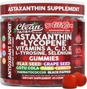 Clean Nutraceuticals AstaZen Astaxantin Gummies 12mg - with Lycopene, Vitamíny A C D E, L-Tyrosine & Selenium - Antioxidant Support Gummies - 60 Count
