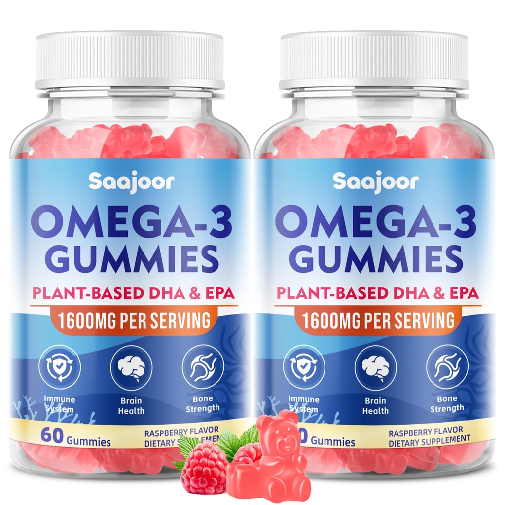 2 balenie Vegan Omega-3 Gummies1000mg pre dospelých - Sugar Free Supplement with 400mg DHA & 600mg EPA, Vitamíny A, C, E a Zinok - 120 Počet