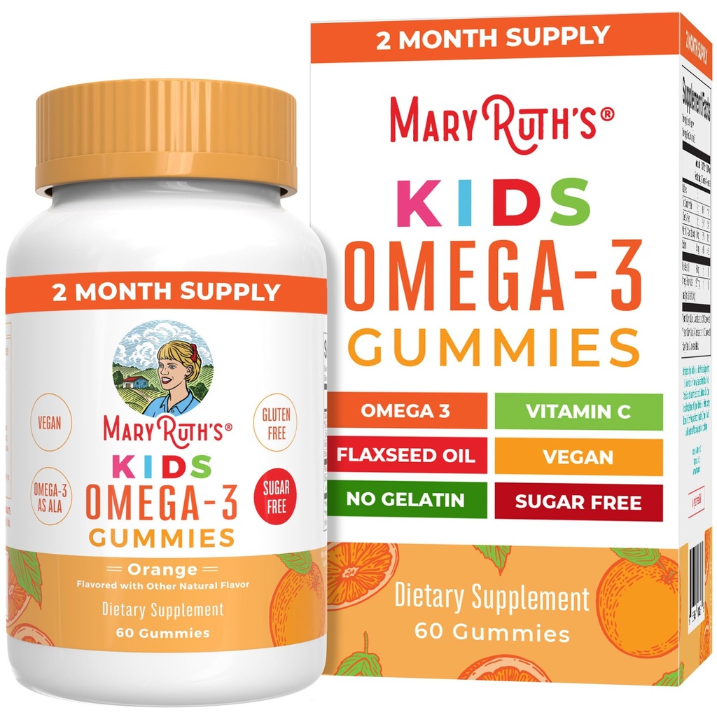 MARYRUTH'S Vegan Omega 3 Gummy pre deti 2+, 2 mesiace Supply, Sugar Free, Omega 3 Supplement with Vitamin C, Ľanový olej, Immune Support, Essential Nutrient ALA, No Fish Taste, 60 Počet