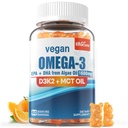 Vegan Omega 3 Gummies 1280mg + vitamín D3 K2 (MK7), Omega 3 Fish Oil Alternatíva pre dospelých, w/Algae EPA 600mg & DHA 400mg, MCT Oil - No Fish Taste - for Brain, Eye, Immune Health, Sugar Free, 1 balenie