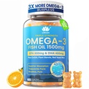 Rybí olej Omega 3 Gummies 1500mg pre dospelých - Triple Strength with EPA & DHA, COQ10, Red kvasinkové ryže - Wild Caught Omega 3 Mastné kyseliny Doplnky pre H