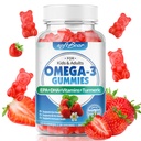 softbear Omega 3 Gummy pre ženy a mužov Omega 3 Doplnky 1200mg Vegan Omega 3 mastné kyseliny DHA EPA s vitamínmi Podpora zdravia očí a mozgu, bez cukru, Jahodová chuť 60 Počet