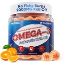 Lipozomálny antarktický kril olej Omega 3 Gummies 2000mg - Cellular Level Absorpcia Omega-3 s EPA, DHA a astaxantín - Antioxidant a podpora mozgu - Rybí olej doplnky Alternatíva - 60 Počet