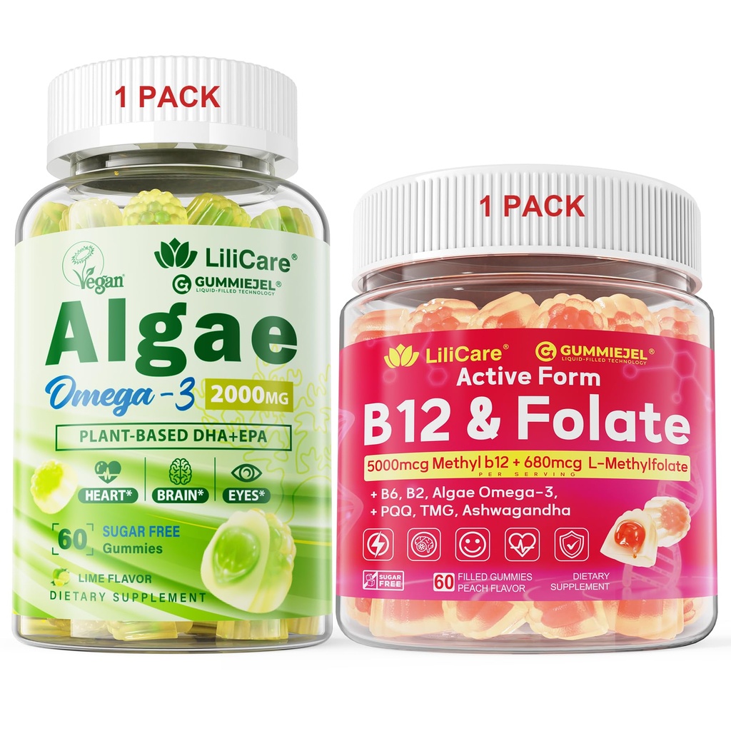 Bundle: Algae Omega 3 Gummy 1 Balenie & Metyl B12 + L-metylfolate Gummies 1 balenie