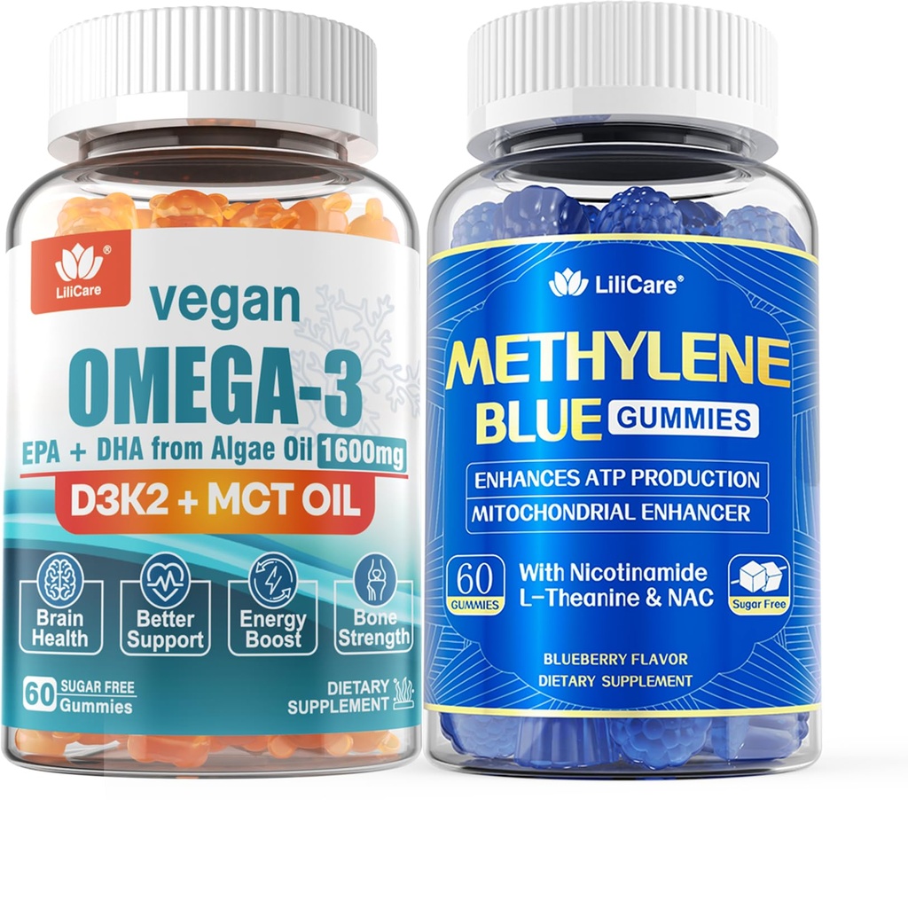 Vegan Omega 3 Gummies 1280mg + Metylén Blue Gummies for Human