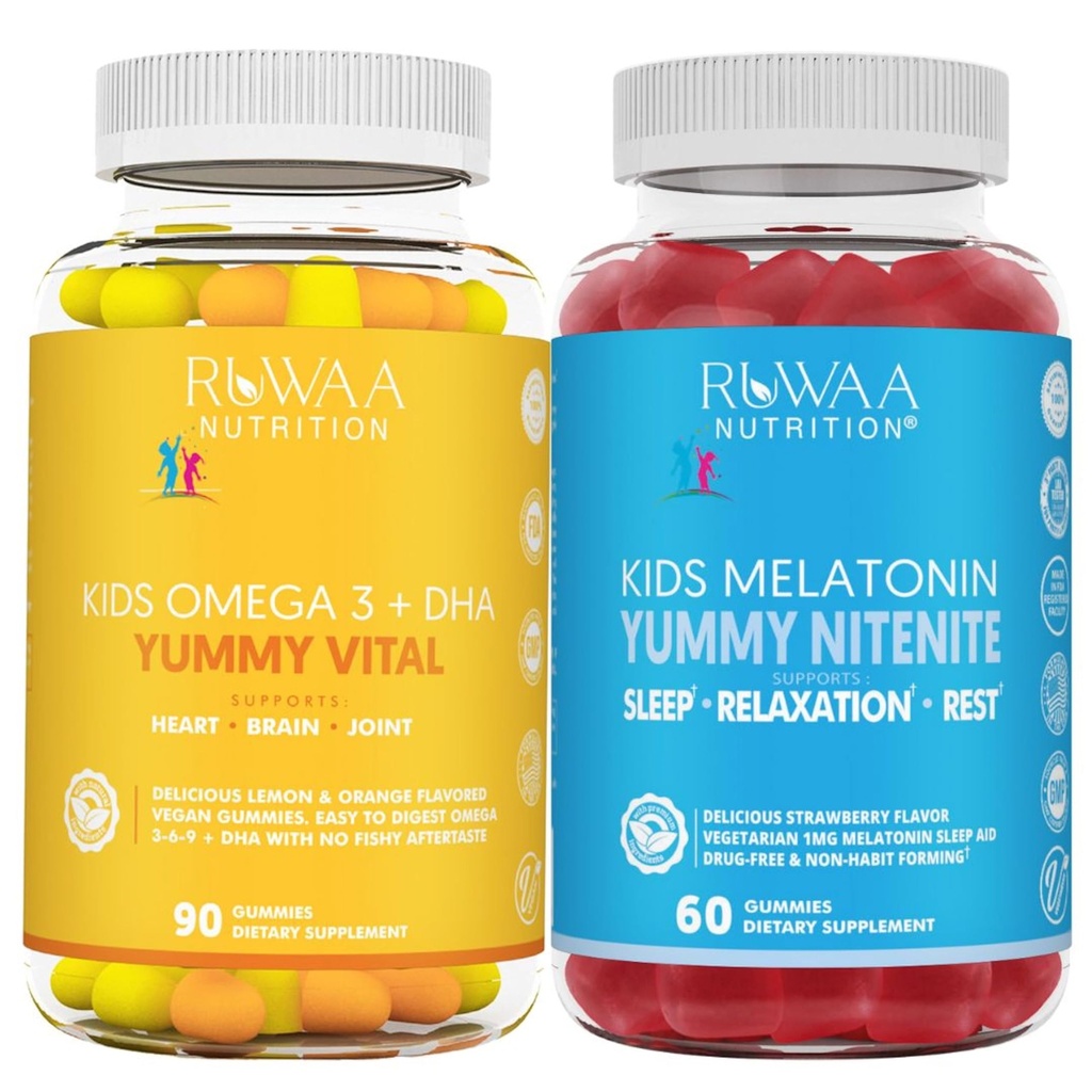RUWAA NUTRItion Omega 3 Gummies, DHA Gummies a 1mg Melatonin Gummies 