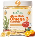 Deti Omega 3 Gummies 2 Balenie, Vegan Algae DHA 420mg s PS, vitamín D3 K2, bez cukru, bez rybieho oleja, Mozog a Focus Podpora pre deti, 120 Gummies