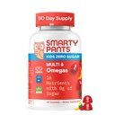 SmartyPants Detské Zero Cukor Multivitamínové Gumies: Omega-3, Vitamíny D, C, A, Plant-Based, Gluten Free, Jahodová Banánová Flavor, 60 Počet (30 dní dodávky)