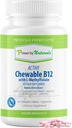 Power by Naturals Active Chewable Methylated B12 s L-metyl folátov doplnok pre ženy a mužov, Cherry Flavor, 60 tabliet