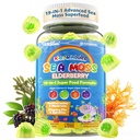 Morské machy + bazové guličky pre deti a dospelých, 19-IN-1 Super Food with Spirulina, Algae Omega 3, Algae Calcium, Ashwagandha, Huba, Vitamíny D3, C pre immune, Gut, Bone, Energy, Brain,Vegan 60Cts