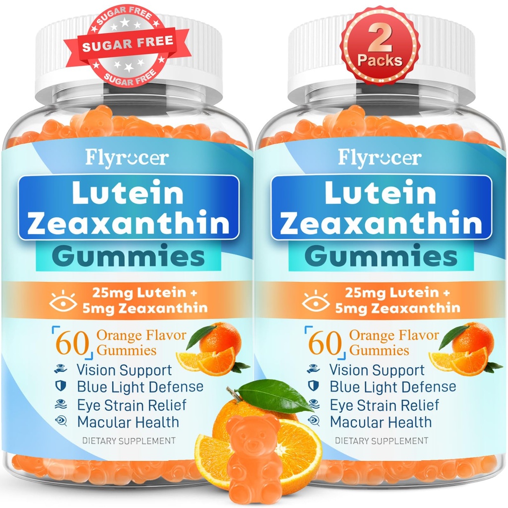 Sugar Free Lutein Gummies 25mg, Lutein and Zeaxantin Supplements for Eye Health, 13-in-1 Eye Care Formule with Omega-3 Bulberry Saffron-Vision Health, Eye Squein, Suché oči,Vegan Orange Flavor 120 Cts
