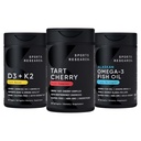 Športový výskum® Multivitamínový balík w/CherryPure® Tart Cherry Fruit Complex 800mg, Vitamín D3 5000iu + K2 100mcg a Aljašský Omega-3 Rybí olej 1250mg - Non-GMO · Bez cukru · Bezlepok