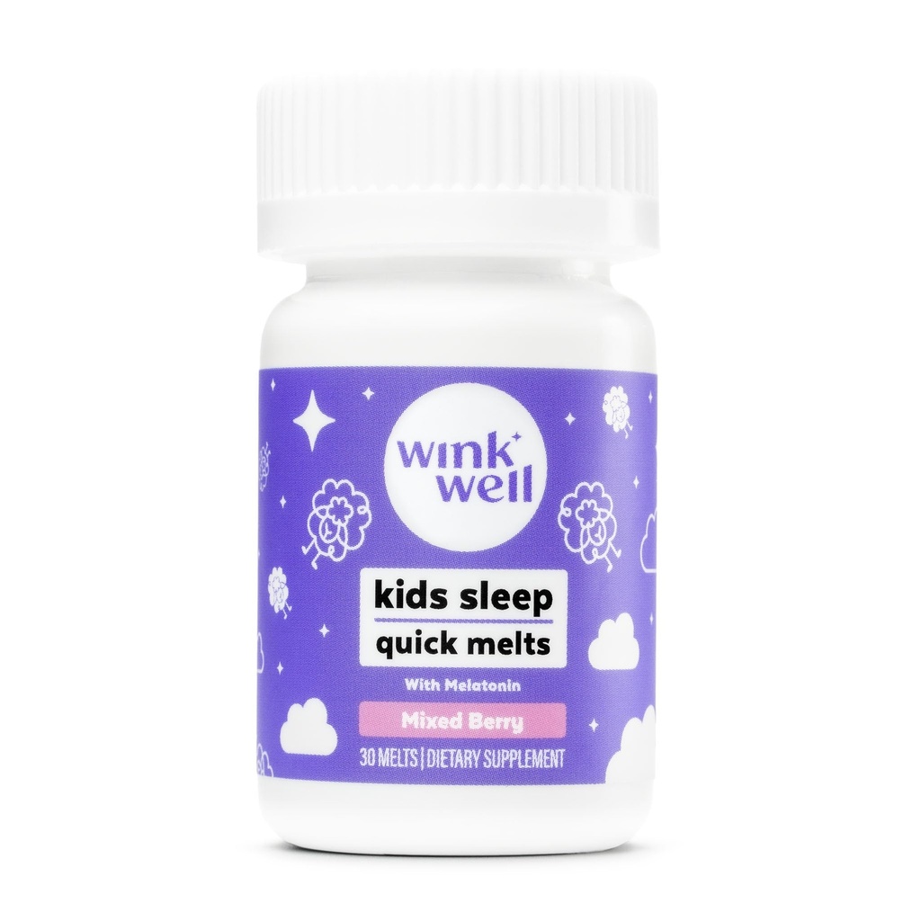 Wink Well Kids Melatonin Chewable Melts-Sleep Aid Chews with Melatonin 1mg- Quick Deep Toddler Sleep Aid, Drug-Fast, Non-Habit-Forming Child Melatonin Rozpustiť tablety- 30 Melty