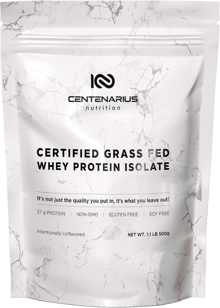 Centenarius Nutrition Grass Fed Whey Protein Unflaved Powder 500g with Natural Amino Acides for Optimalized Muscle Growth, Recovery & Efficiency - Cold-Filted, Žiadne prídavné látky alebo Hormones