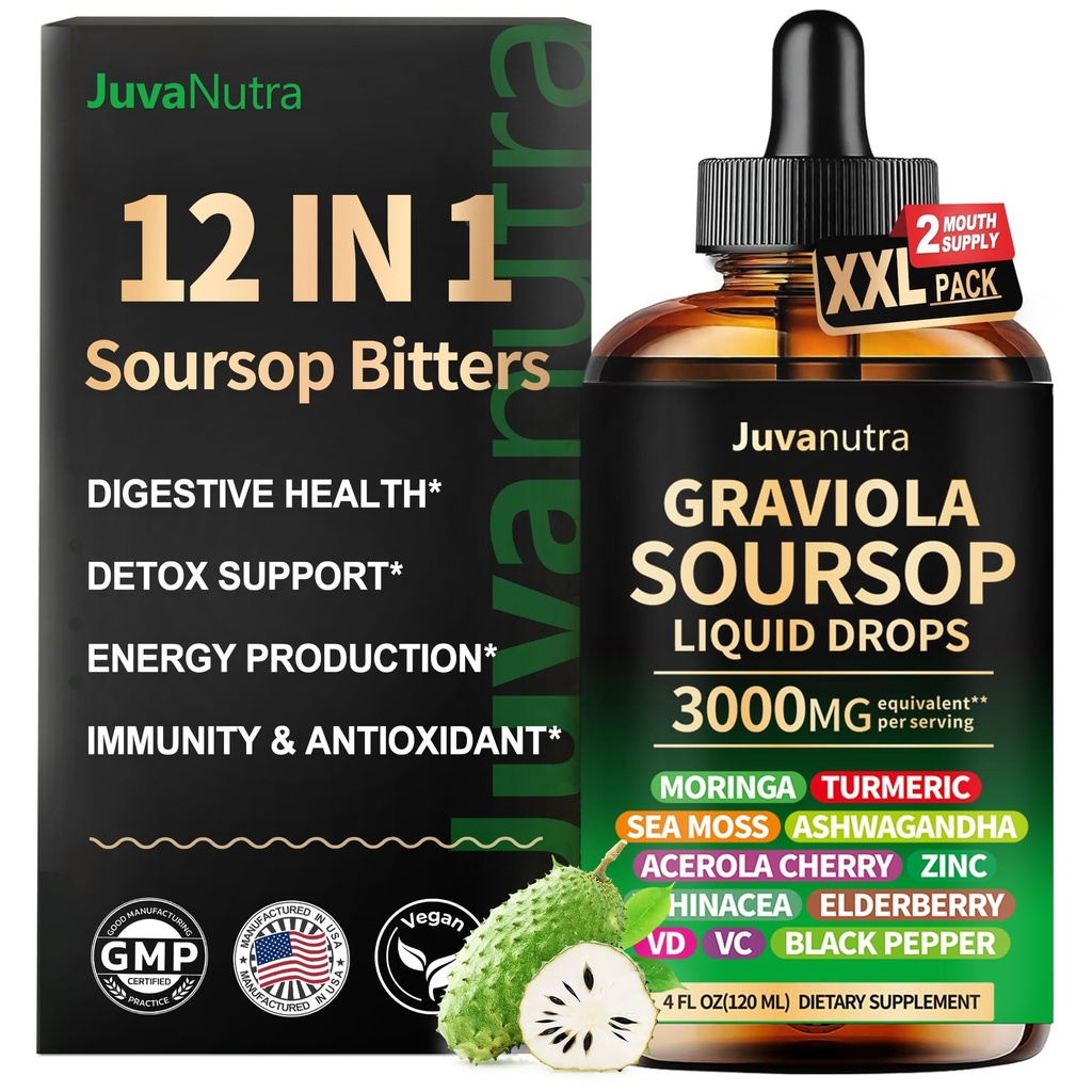 (4 Fl Oz) Soursop Bitters Liquid Drops 12 in 1 with Sea Moss, Moringa, Turmerica, Echinacea & Ashwagandha Extract - Bylinné Tonic for Digestive Wellness & Immune Support