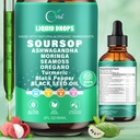 12-v-1 Soursop Bitters Tekuté kvapky 2000mg, Soursop kvapky s Ashwagandha, Black Seed Oil, Moringa, Pozri Moss pre prírodné antioxidant, Podpora buniek a regenerácia, Immune Boost, Bohatý na vitamín D&C