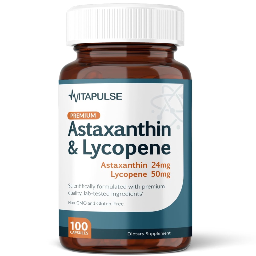 Astaxantín 24 mg s lykopénom 50 mg doplnok, 100 vegetariánskych kapsúl, non- GMO, bez lepidla