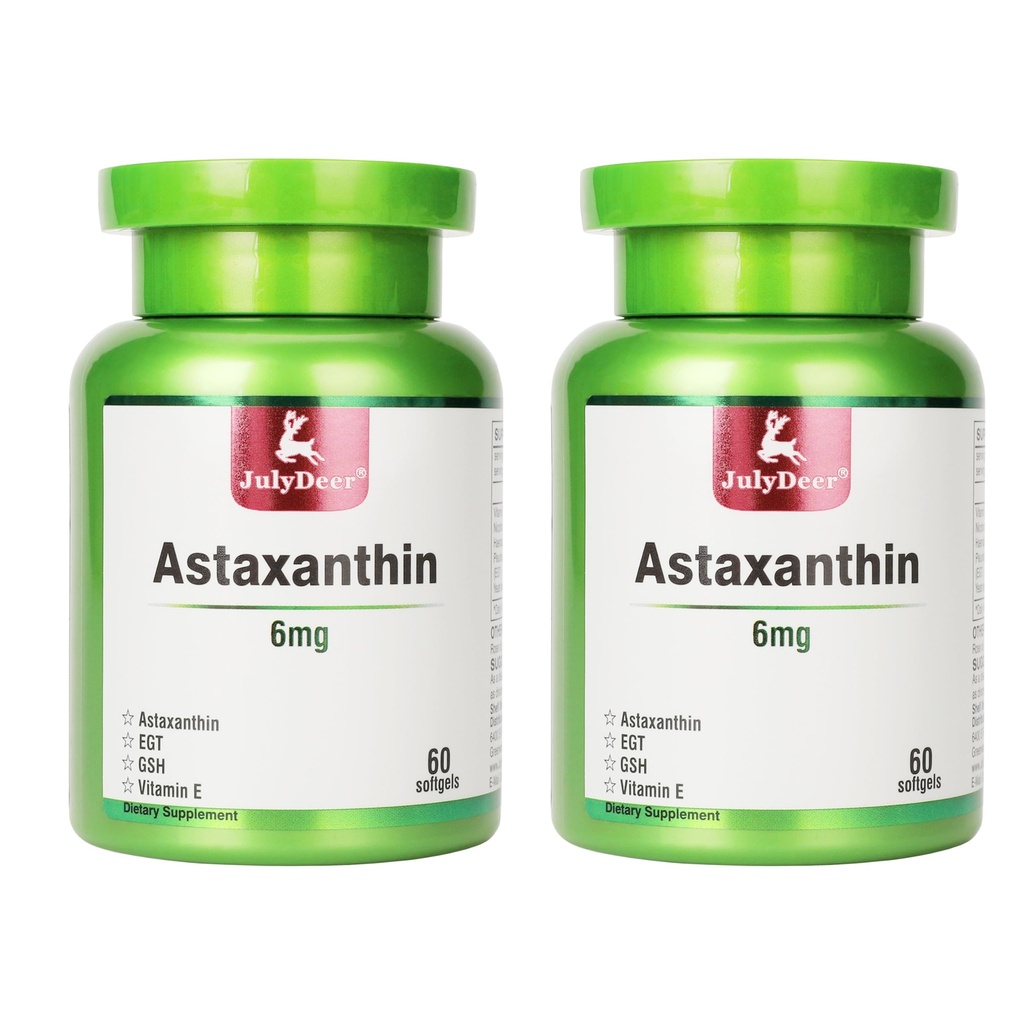 JúlDeer 2 fľaše Astaxantín 6 mg s nikotínamid vitamín E Premium Antioxidant doplnok EGT GSH - pre pokožku, oči, kĺb a imunitný systém Zdravie buniek & Energy