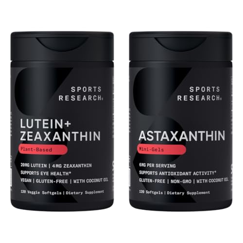 Sports Research® Eye Support - 20mg lutein + 4mg Zeaxantin Vyrobené s lute-Gen® a 6mg Astaxantin Supplement from Iceland Astalif (120 Softgels Each)
