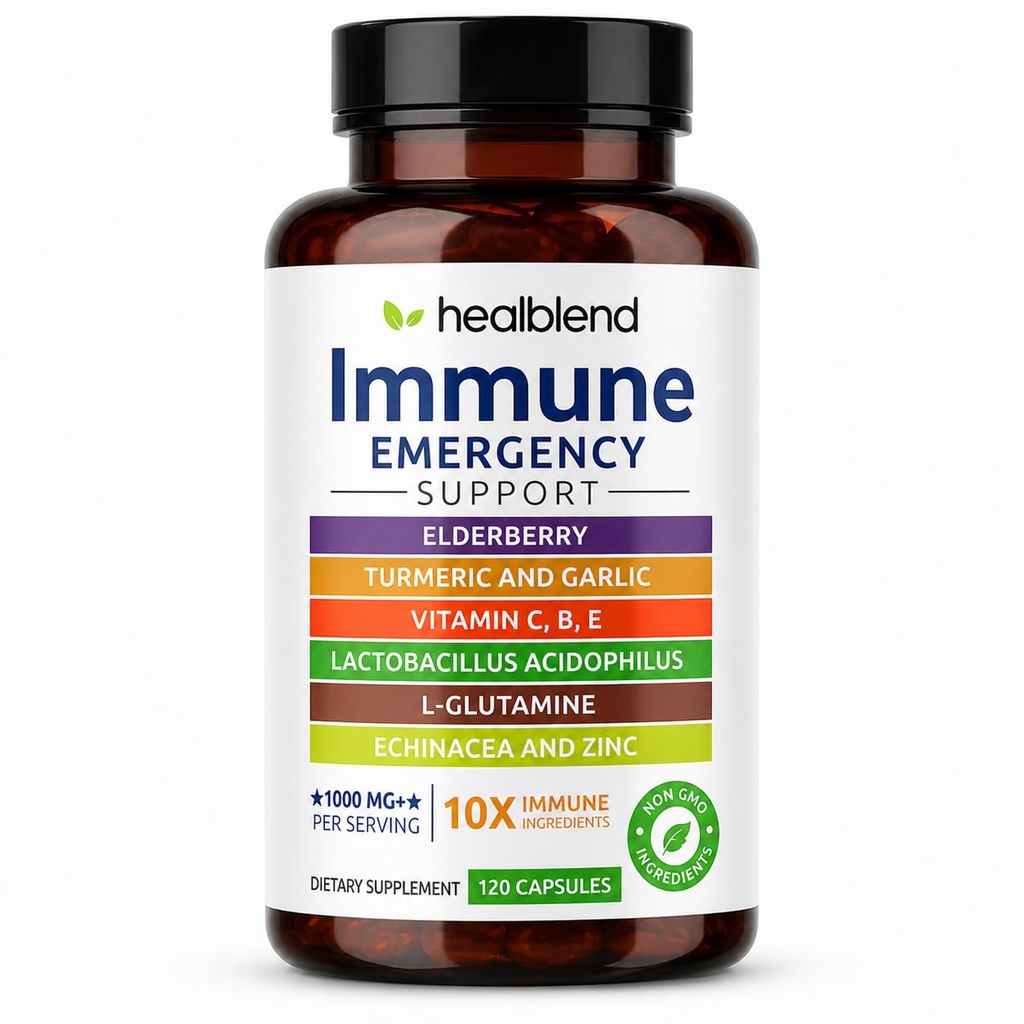 healblend 10 in 1 Imunitná podpora Supplement Booster s bazami, zinkom, Echinacea, Turmerica, Lactobacillus Acidophilus, pre dospelých [120 kapsúl]