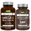 Čistá a esenciálna vysoká absorpcia Omega-3 Wild Fish Oil 1360mg + Živé kultúry+ Lab4 Probiotiká Bundle, 1000 mg EPA & DHA s astaxantínom + 25 miliárd CFU Lactobacillus Acidophilus & Bifidobacterium wi