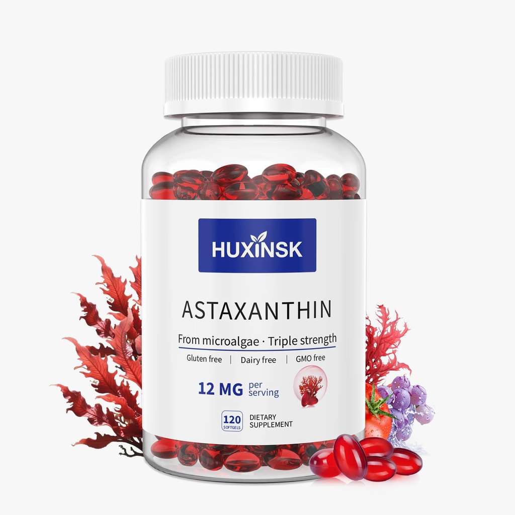 Astaxantín 12mg Doplnky, 120 Softgel, Maximálna sila Astaxantin Antioxidant Doplnky, Čerstvé Mikroriasy, 4 Mesiac Zásobovanie, Podpora Oko, Joint, Vnútorný obeh, Zdravie pokožky, 1 fľaša