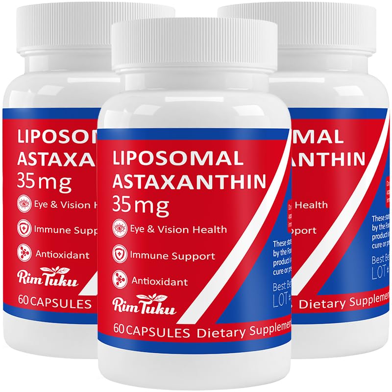 35mg Lipozomálne Astaxantin Supplement - Výkonná antioxidačná podpora pre pokožku, zdravie kĺbov a očí - Prírodná antiagingová formula s čistým astaxantínom - Vegan, non- GMO, 180 kapsúl