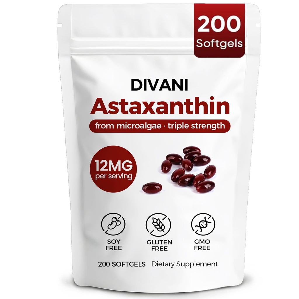 Divani astaxantín, prírodný astaxantín, non-GMO, bez lepidla, bez sóje, denné oči, podpora pokožky (1)