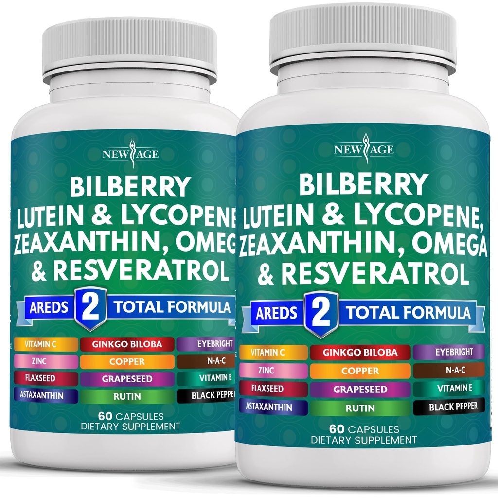 NEW AGE Eye Health Vitamíny s čučoriedkami 300mg luteín a zeaxantín 40mg Lykopén 40mg Resveratrol 100mg extrakt z hroznových semien 200mg astaxantín - očný vitamín 120
