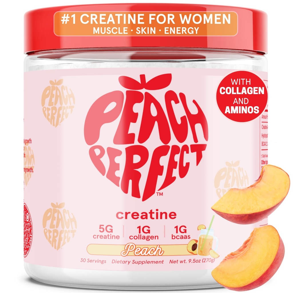 Broskyňový dokonalý kreatín monohydrát prášok, lepidlo Builder Creatin pre ženy s kolagénom, BCAA, 5g Vegan Micronized Creatin per Serving, pre energiu, svalová podpora, 30 SVG, Peach Flavor