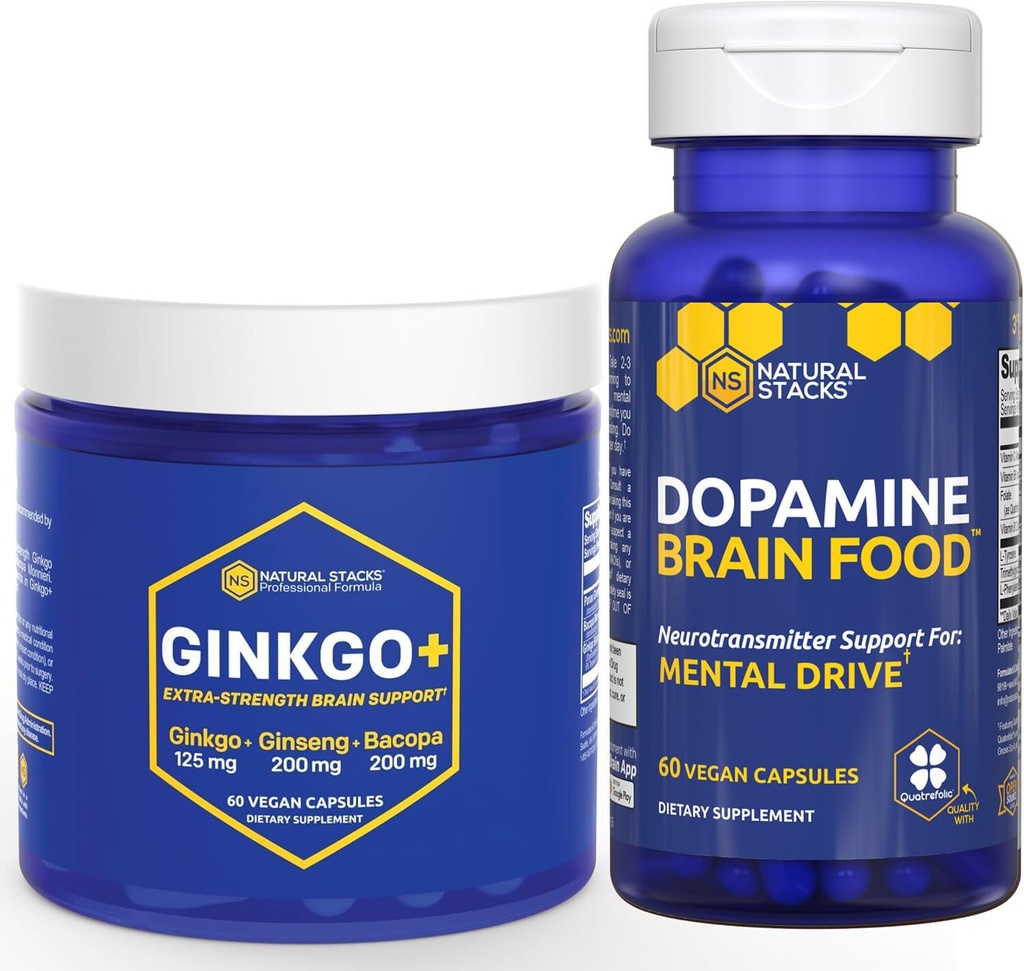 PRÍRODNÉ STACKY Ginkgo Biloba + Dopamine Mozog Food Bundle - Podpora Focus & Mental Drive* - 120 celkových kapsúl