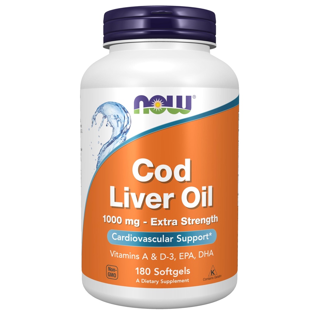 Teraz potraviny doplnky, Cod Liver Oil, Extra sila 1000 mg s vitamínmi A a D-3, EPA, DHA, 180 Softgels
