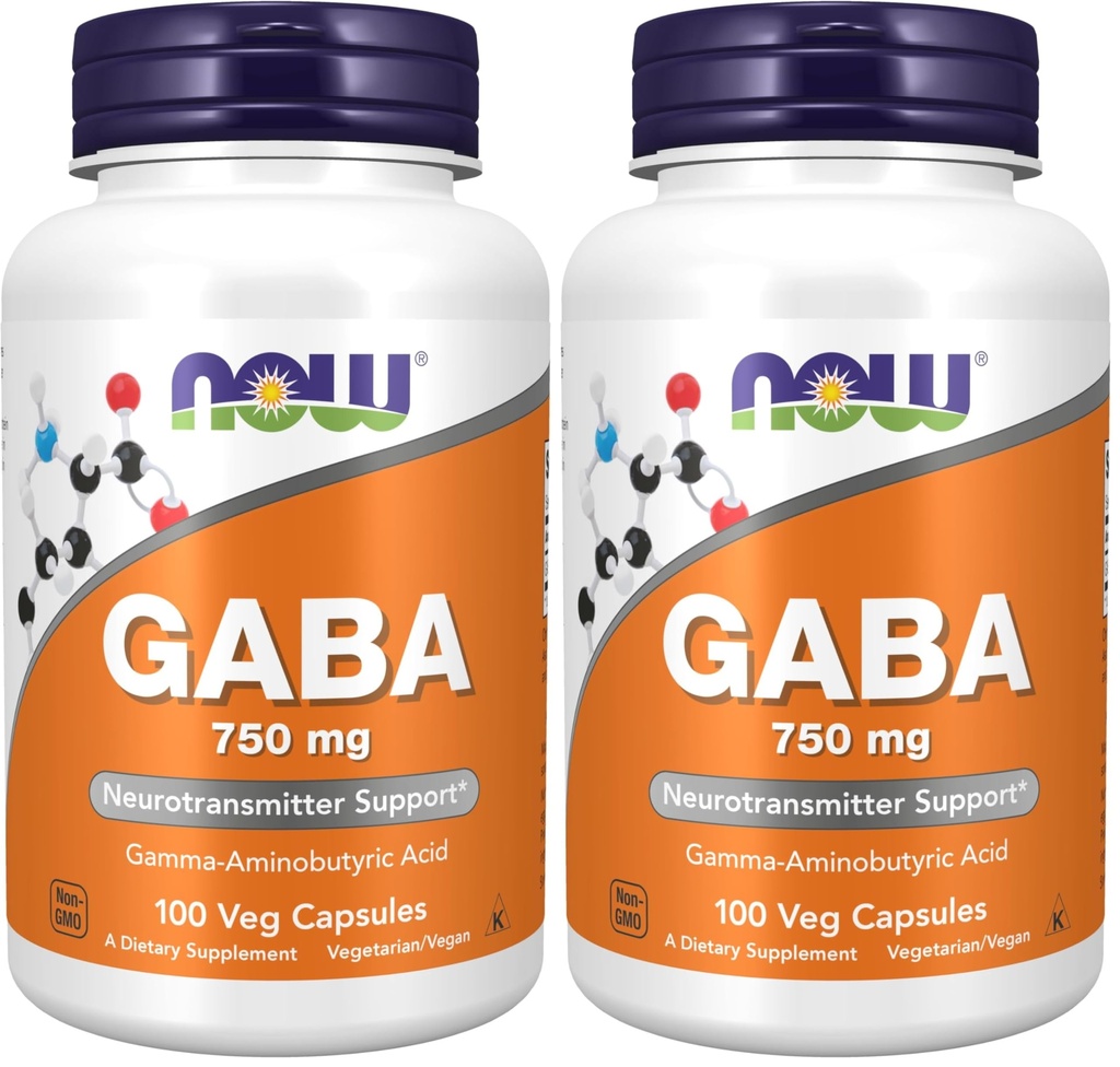 TERAZ potravinové doplnky,GABA (kyselina gamma-aminomaslová) 750 mg,Neurotransmiter Support*,100 Veg Capsules,(Pack of 2)