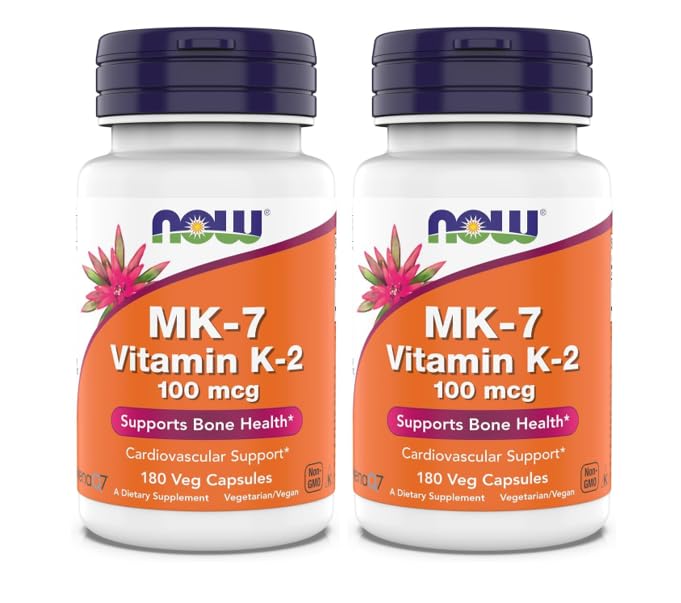 Teraz doplnky, MK-7 Vitamín K-2 100 mcg, Kardiovaskulárna podpora*, podporuje zdravie kostí*, 180 Veg kapsuly (Stock of 2)
