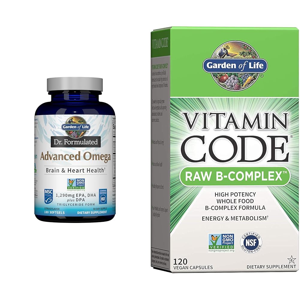 Záhrada života Dr. Formulovaný Advanced Omega Rybí olej a vitamín B komplex - vitamínový kód Raw B komplex - 120 Vegan Kapsule