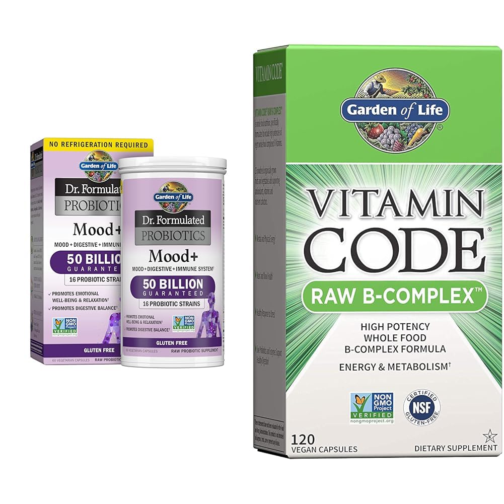 Záhrada života Dr. Formulované probiotiká Mood+ Acidophilus Probiotic Supplement & Vitamín B komplex - Vitamínový kód Raw B komplex - 120 Vegánske kapsuly