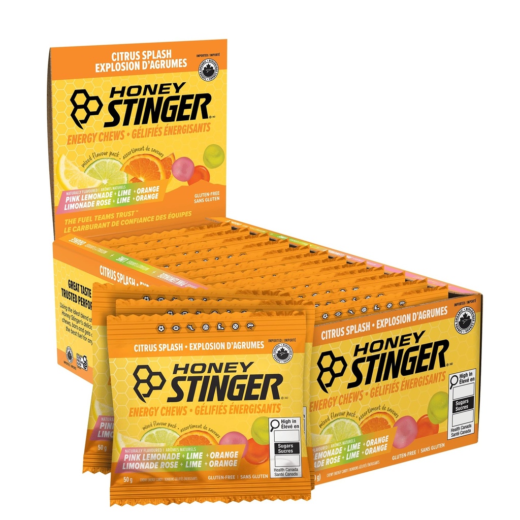 Honey Stinger Organic Citrus Splash Energy Chews, Gluten Free & Caffeine Free, pre cvičenie, beh a výkon, športové výživu pre domáce & Gym, Pre a stredné cvičenie, 21.6 Ounces (Pack of 12)
