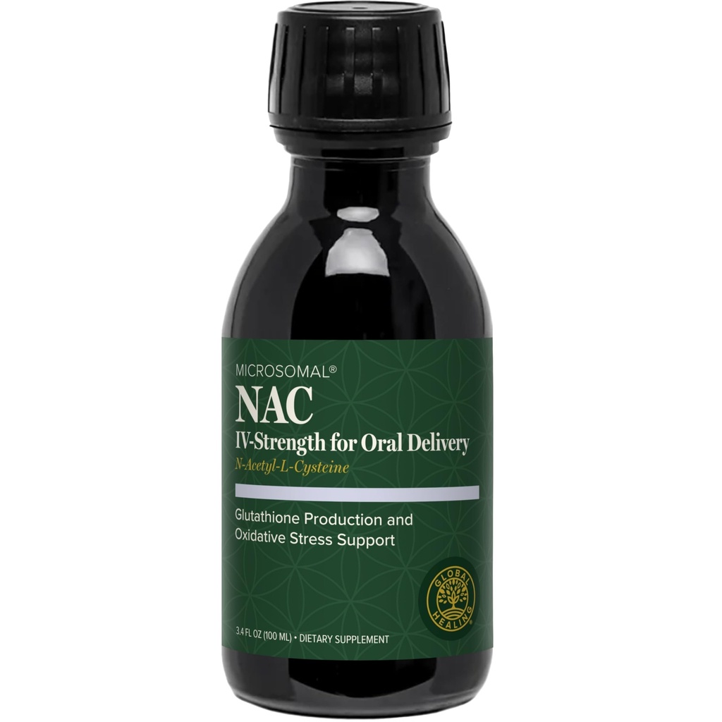 Global Healing Pure Liquid Microsomal NAC Supplement N-Acetyl-Cysteine 650mg for Glutatión Production, Liver Support & Detox, Antioxidant & Imunity, NAC 600mg Alternative, Liquid Drops (3.4 Oz)
