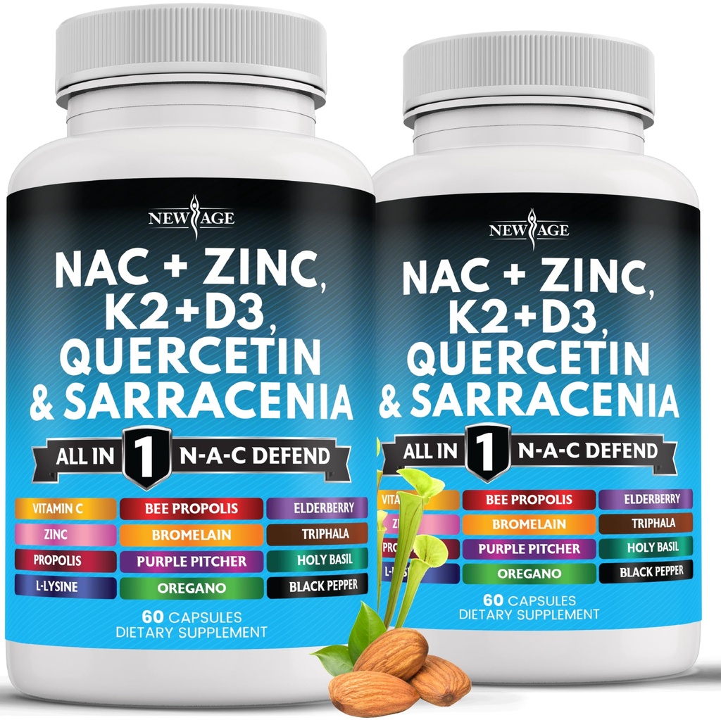 NOVÉ VEK NAC doplnok N-acetylcysteín- s vitamínom D3, K2, Zinok, Quercetin, Triphala, Sarracenia Purpurea, bazalka, svätá bazalka, včela Propolis, hypromelóza, L-lyzín - 120 Počet