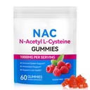 Daiasns NAC Gummy pre dospelých a deti 1000mg - Žuvateľný NAC doplnok N-Acetyl Cysteine podporuje Lung & Liver Detox, Antioxidant & Immune Defense, Jahodová aróma 60 Počet