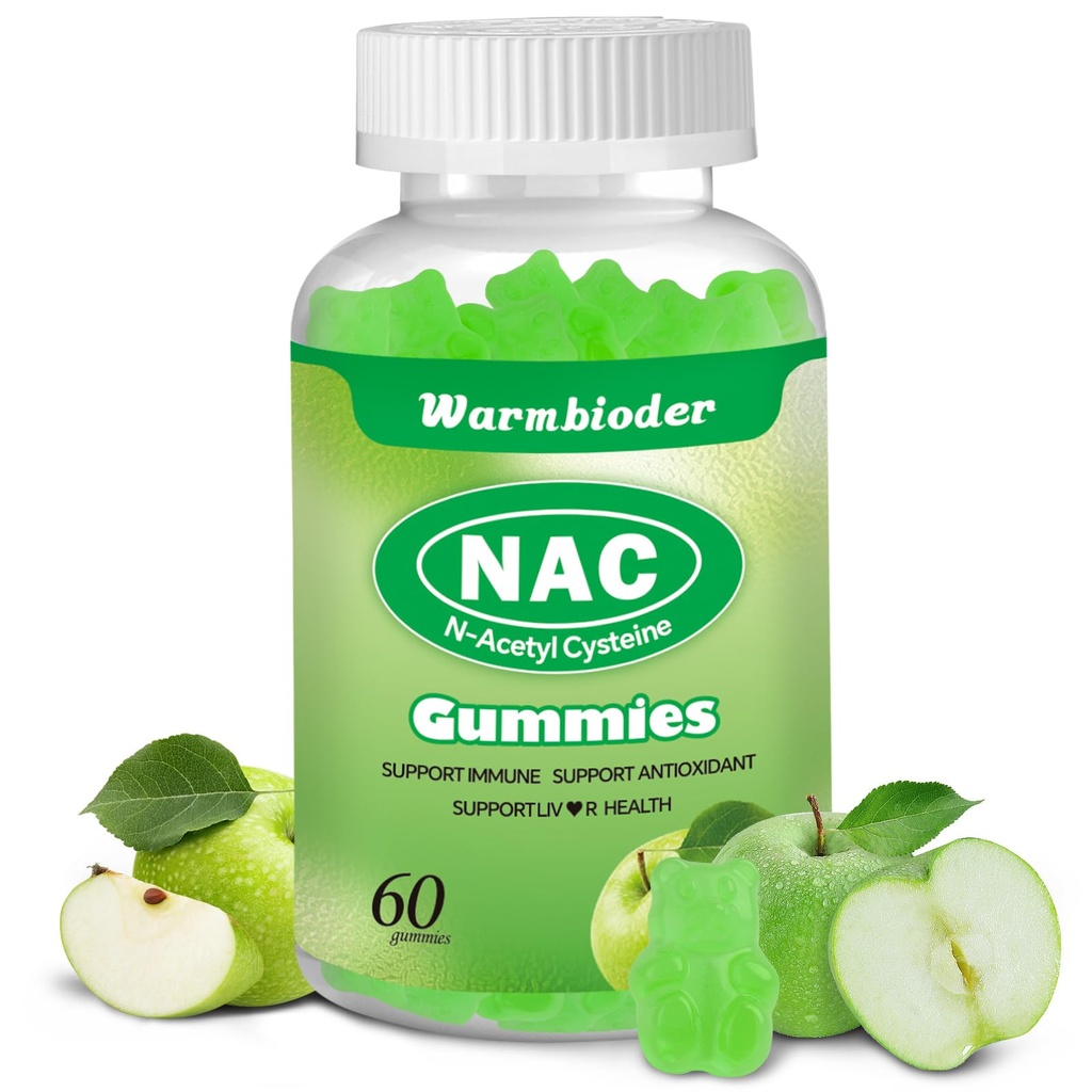 NAC Gummies for Adults & Kids 1200mg, NAC Supplement N-Acetyl Cysteine, Immune Support,NAC Chewable Support Liver Health,Cugar-Free, Green Apple Flavor