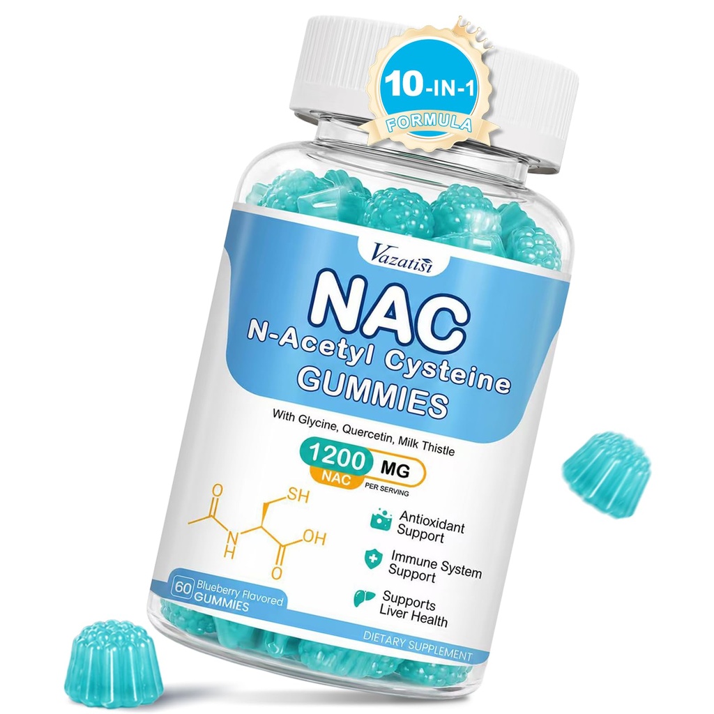 NAC Gummies, NAC Supplement with Milk Thitle, Selenium, B6, B12 - Antioxidant, Immune Support - N Acetyl Cysteine 600 mg per Gummy - Blueberry Ochutené, 60 Cts