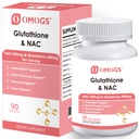 OMOGS Glutatión & NAC Supplement, s vtamin B & Selenium, podporuje zdravie pečene, Cellular, Antioxidant, Výroba energie a immune, Vegan & Gluten-free, 90 Veg kapsule.