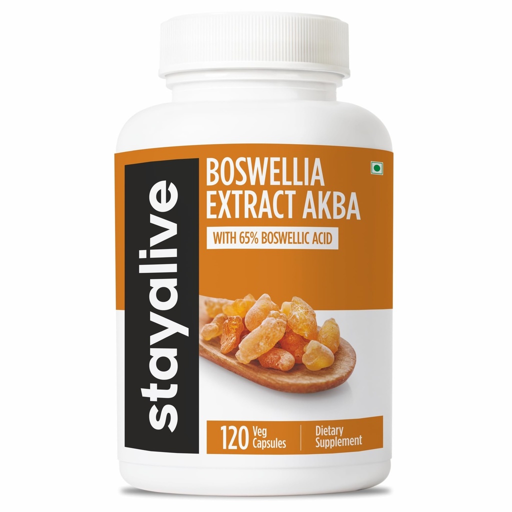 STAY ALIVE Boswellia Serrata Extract Capsules 1000 mg with AKBA and 65% Boswellic Acid, 12:1 Resin Extract Powder, 120 count for 2-Month Supplement, non-GMO and Gluten-Free Boswellia Supplement