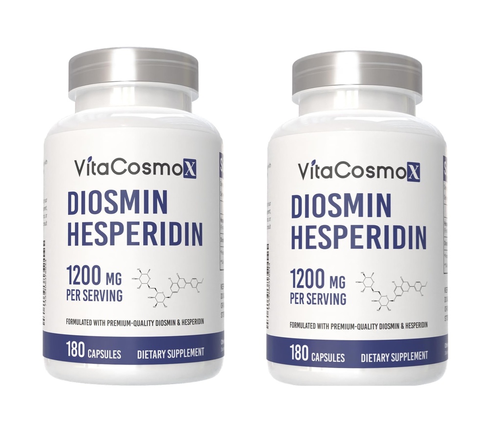 Diosmin Hesperidin 1200 mg Complex, 180 Kapsule, Citrus Bioflavonoidy Bohatý ovocný extrakt, 100% Vegetarián, Non-GMO a Gluten Free Diosmin Supplement s maximálnou silou - 2 balenia