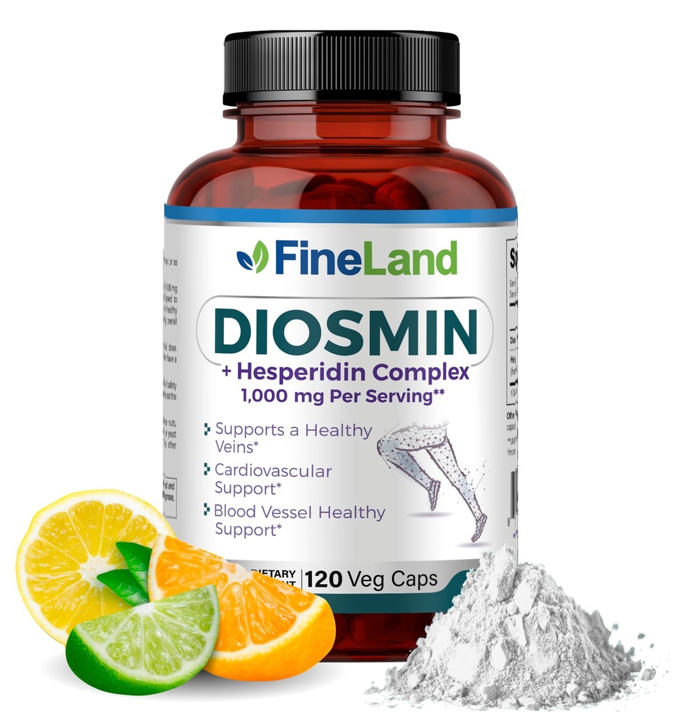 FineLand Diosmin & Hesperidin Complex, Premium Advanced Formula, 1000 mg, Krvný prietok a cirkulácia Podpora, 120 Kapsule, 100% Vegan, Všetky prírodné