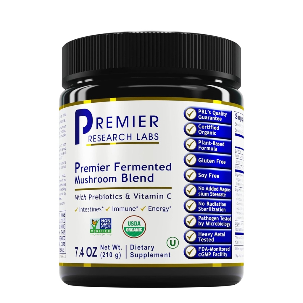 Premier Research Labs Premier Fermented Mushrom Blend - Reishi Mushrom Powder, Mushrom Extract for Drinks, Coffee, Mushrom Complex with Turkey Tail, Cordyceps for Immune & Gut Health - 7.4 oz