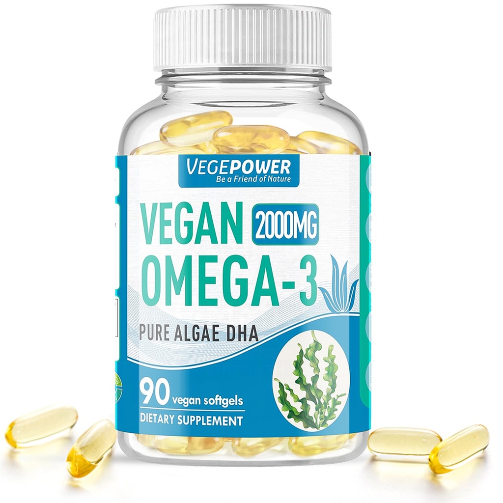 Vegan Omega-3 Algae DHA Supplements - 2000mg Algae Oil, Plant-Based Prenatal Algal DHA, 90 Carrageenan Free Softgels -Trvalo udržateľný rybí olej alternatívne podporuje mozog, srdce, oči, Spoločné zdravie